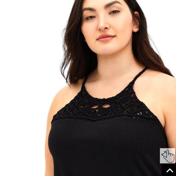TORRID NEW Plus Size Black Macrame Knit High Neck Tank Top. - Picture 4 of 15